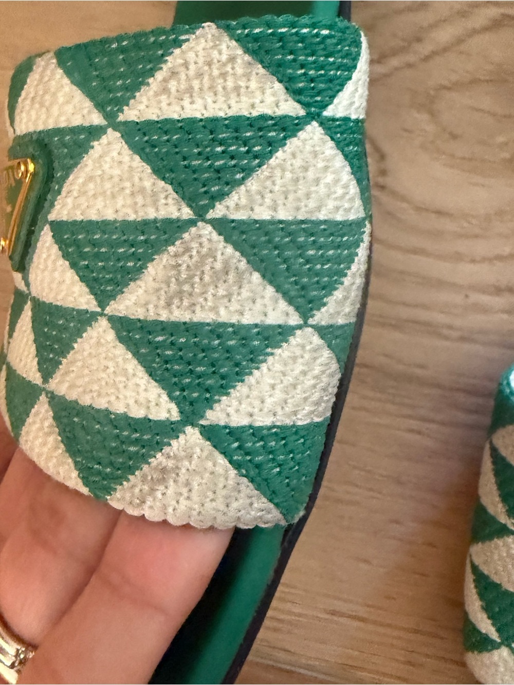 Authentic Prada Green and White Geometric Slide Mules - Picture 10 of 11
